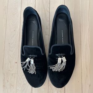 Giuseppe Zanotti black suede crystal tassel loafers shoes